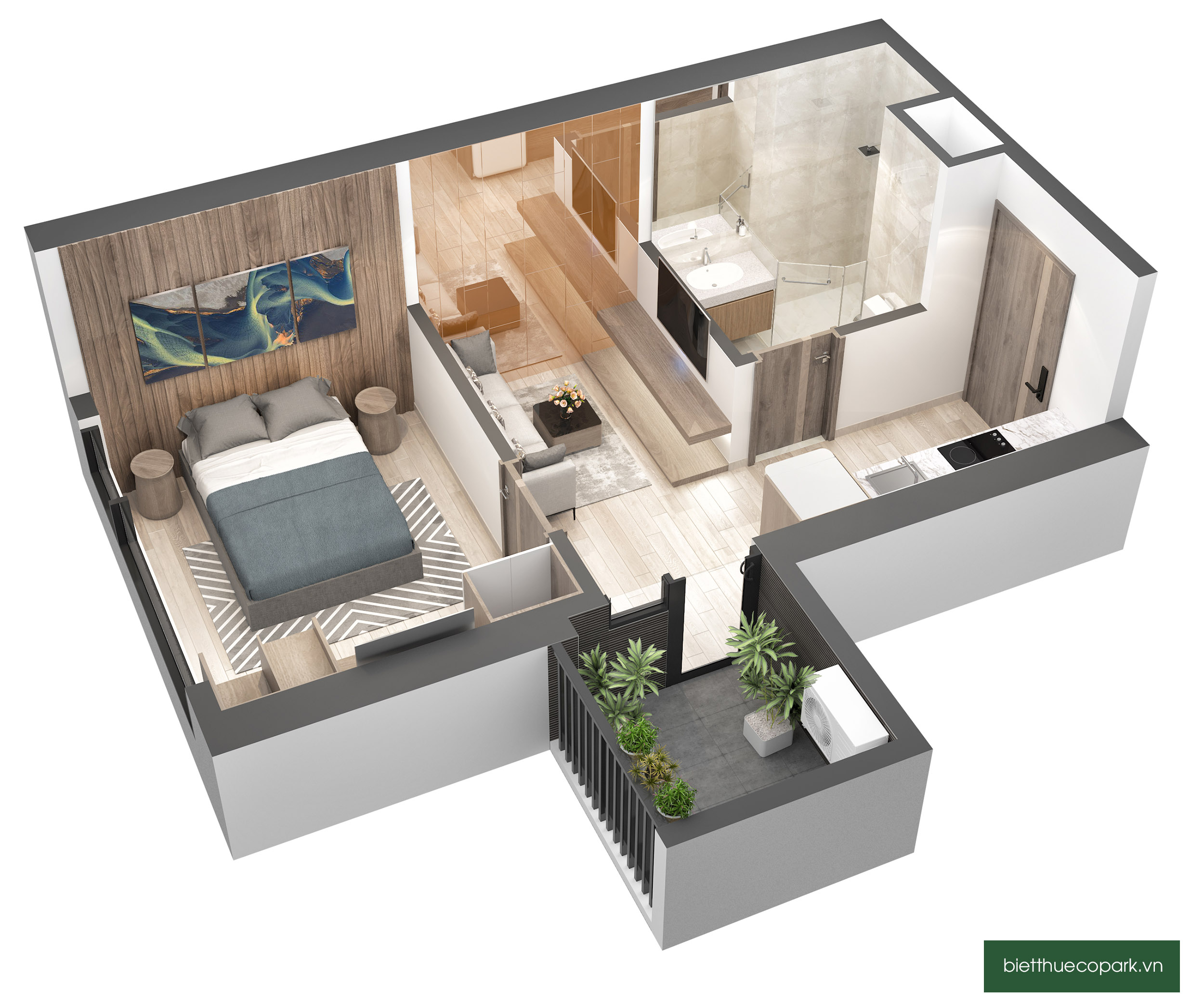 Hình ảnh bóc mái căn hộ 1 PN chung cư S3 Sky Oasis Ecopark