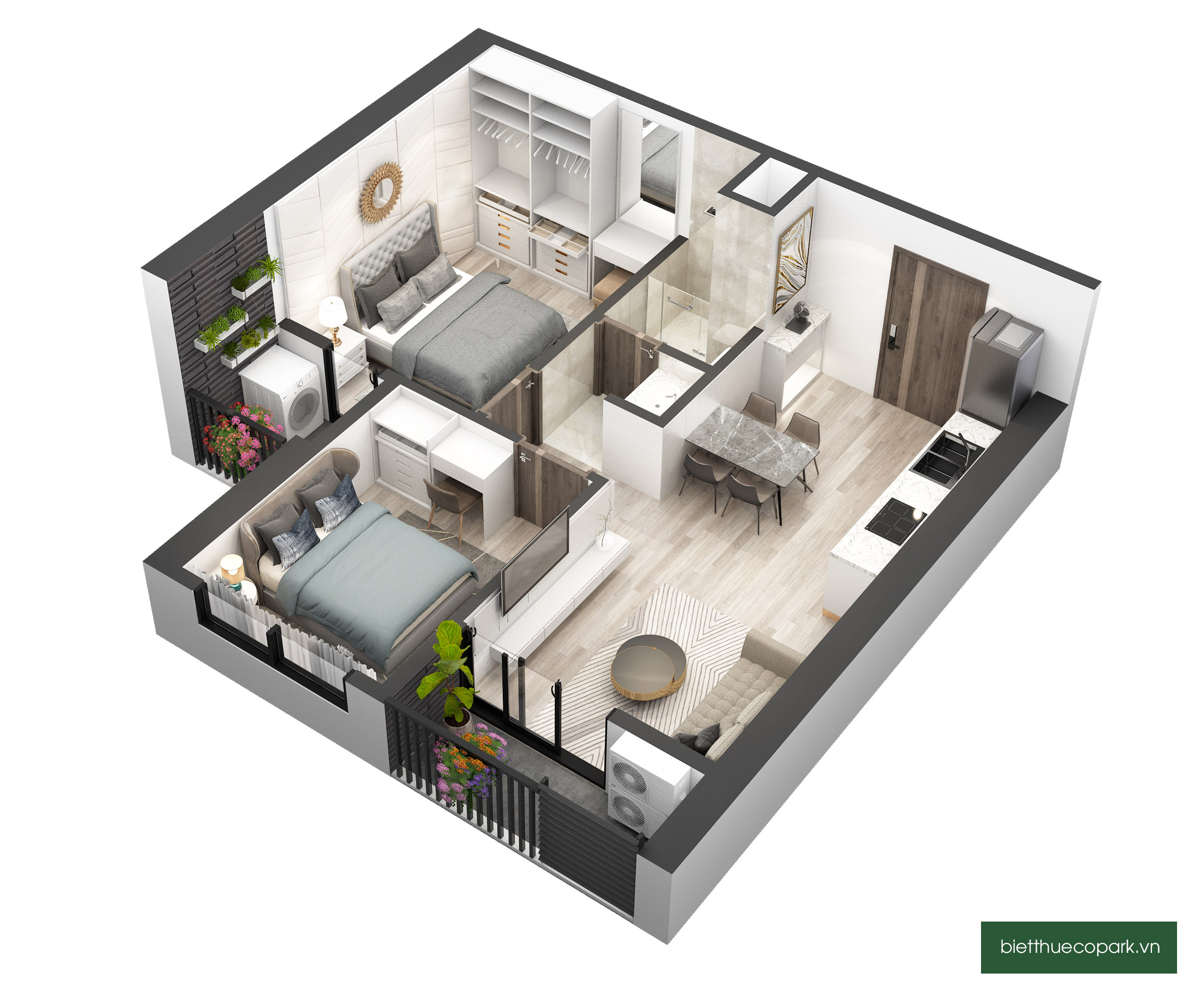 Hình ảnh bóc mái căn hộ 2 PN 1 WC chung cư S3 Sky Oasis Ecopark