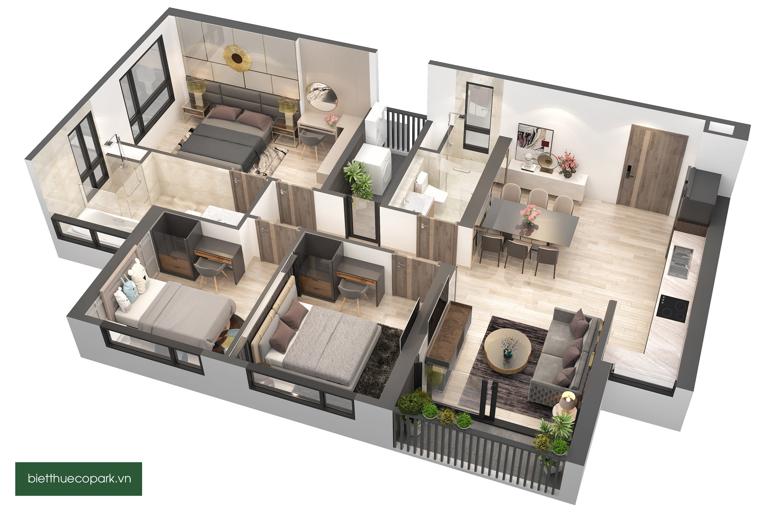 Hình ảnh bóc mái căn hộ 3 PN 2 WC chung cư S3 Sky Oasis Ecopark - 1