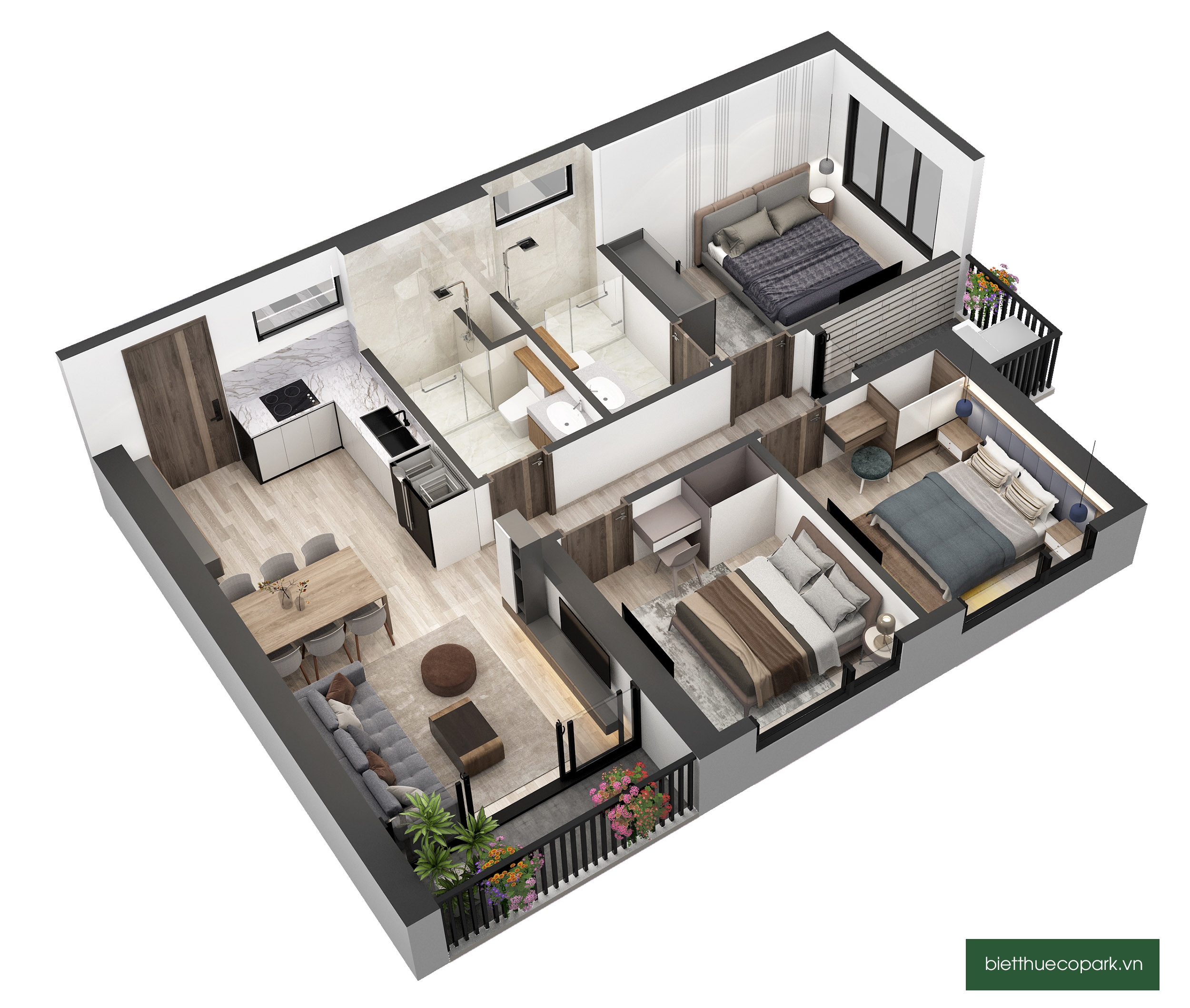 Hình ảnh bóc mái căn hộ 3 PN 2 WC chung cư S3 Sky Oasis Ecopark - 2