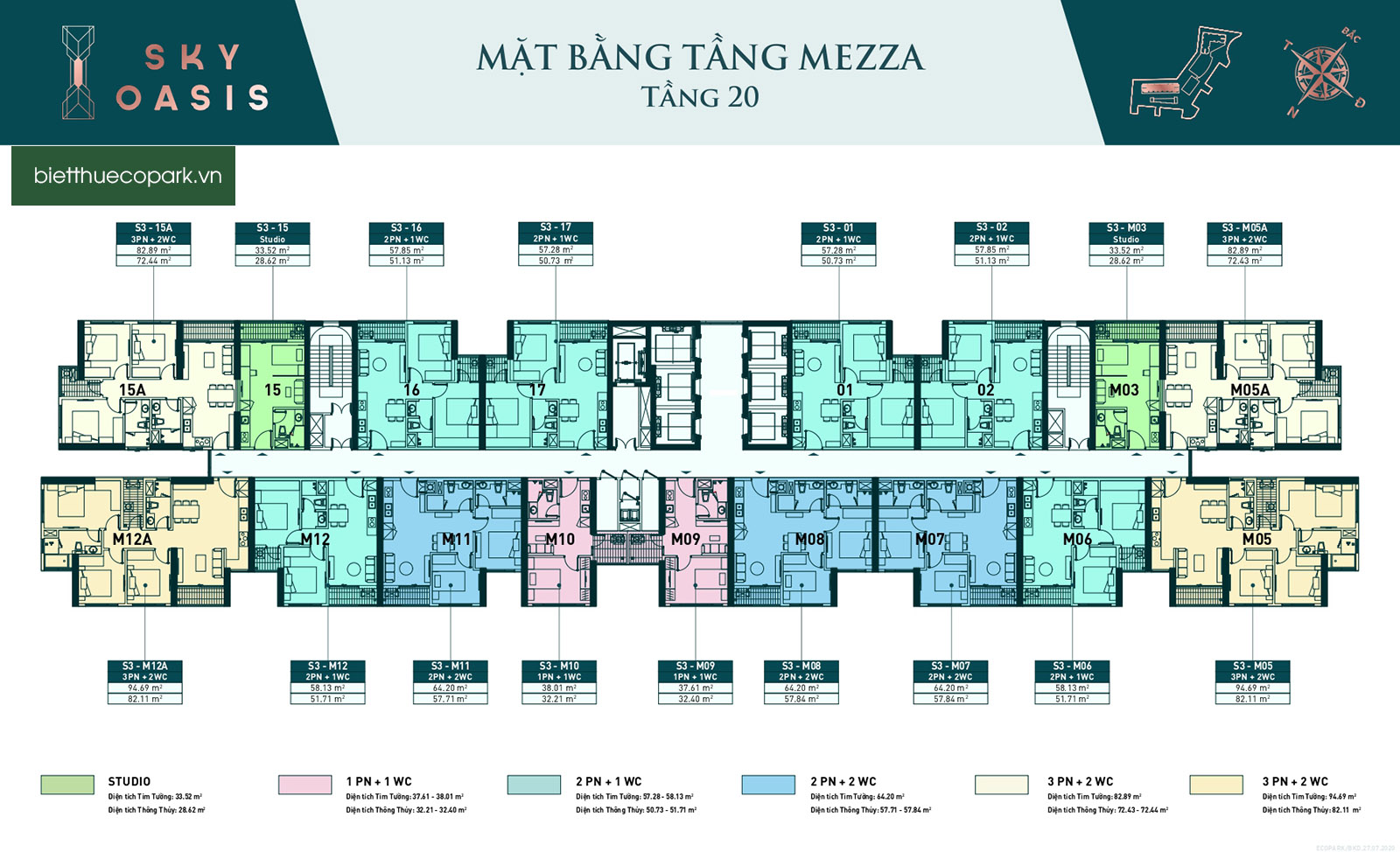 Mặt bằng tầng Mezza căn hộ chung cư Sky Oasis S3