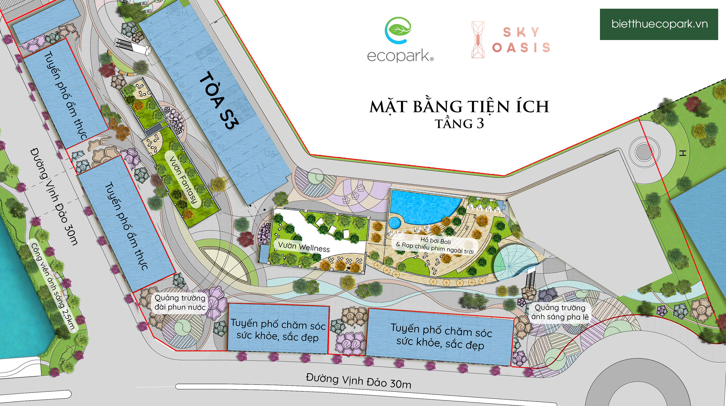 Mặt bằng tiện ích tầng 3 chung cư S3 Sky Oasis Ecopark